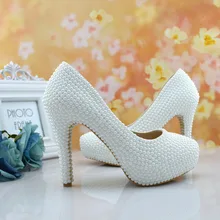 Aesthetic Pearl Wedding Shoes White Pearl Bridal Shoes Crystal Shoes banquet bridesmaid Shoes Women Pumps 11cm