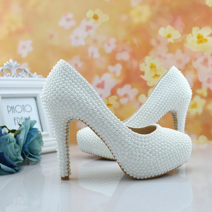 Aesthetic pearl wedding shoes white pearl bridal shoes crystal shoes banquet bridesmaid shoes women pumps 11cm