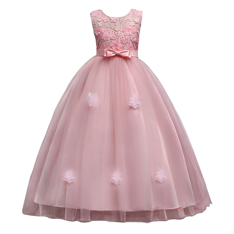 Свадебное платье с цветочным узором для девочек от 3 до 14 лет элегантное праздничное торжественное платье принцессы длинное кружевное платье из тюля без рукавов
