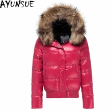 AYUNSUE, теплое пальто, белая куртка-пуховик на утином пуху, Женское пальто с капюшоном и воротником из меха енота, женские тонкие куртки, Jaqueta Feminina Inverno WXF133