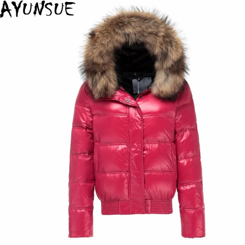 

AYUNSUE Warm Coat White Duck Down Jacket Women Hooded Raccoon Fur Collar Coats Lady Slim Jackets Jaqueta Feminina Inverno WXF133