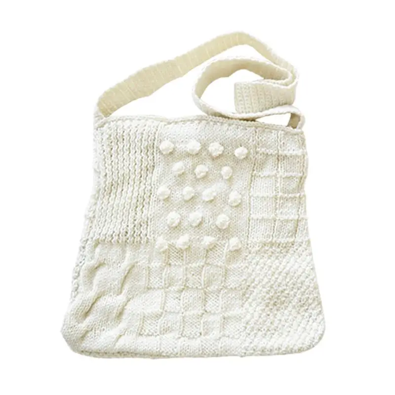 cheap Women Handmade Wool Woven Bag Bohemian Single Shoulder Travel Hand Bags Knitted With Wool For Women Handbag Handbags Tote Bag