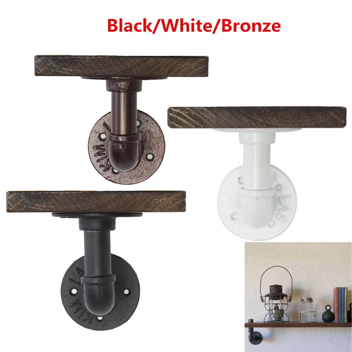 

Bathroom Shelves Industrial Retro Iron Pipe Shelf Rack Wall Mount Display Holder Wood Storage With Single Flange Hook