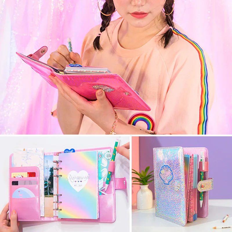 Cute Kawaii A6 Notebook Laser Agenda Weekly Planner Organizer Dividers Spiral Personal Travel Diary Journal PU Leather Note Book Cute Kawaii A6 Notebook Laser Agenda Weekly Planner Organizer Dividers Spiral Personal Travel Diary Journal PU Leather Note Book