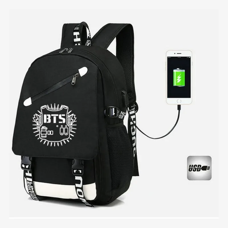 

Fashion School Bag For teenagers 2018 USB Charging Backpack Fashion BTS Backpack