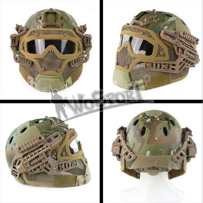 

Outdoor Camouflage Tactical Helmet PJ G4 System Full face With Protective Goggle and Mesh Face Airsoft for Military CS Ga
