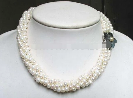 

Free shipping >>@ 1482 necklace 4 strands twisted white pearl beads sea shell clasp