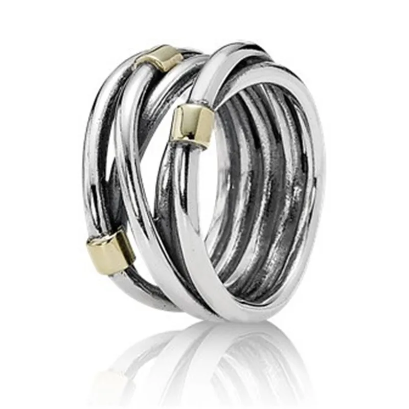 

Fashion 925 Sterling Silver Vintage Golden Braided Ring For Women Engagement Wedding Gift Lady Fine Pandora Jewelry Original