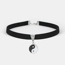 Черный 10 мм плоский искусственный замшевый кожаный шнур Инь Ян очарование колье ожерелье 13 дюймов ювелирные изделия