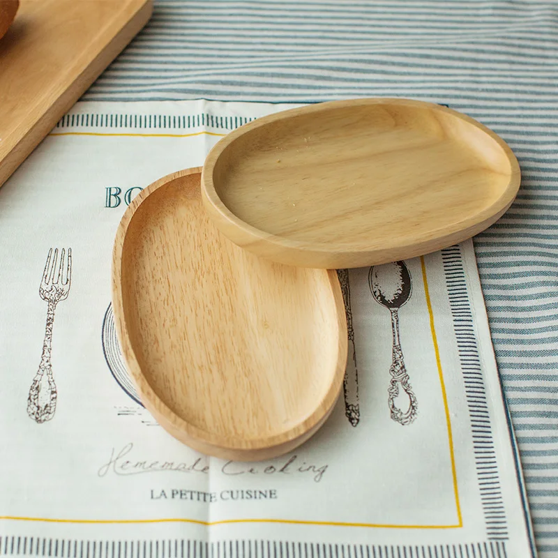 

High Quality Natural Wood Plates Oval Wooden Tray Bread Plate Fruit Bowl Household Kitchen Tableware M-1758