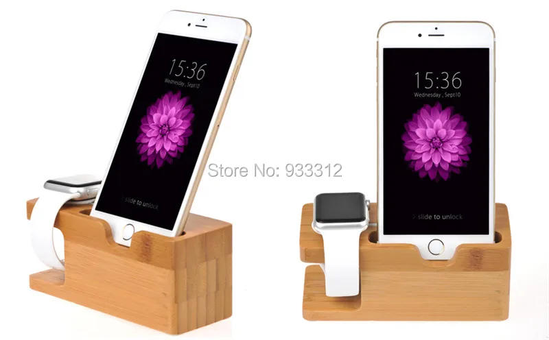 iwatch iphone samsung wooden bamboo stand holder