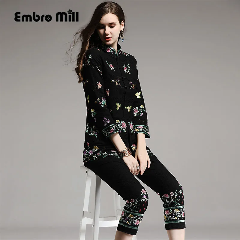 

High-end autumn winter trench coat for women plus size windbreaker rayon vintage embroidery floral loose outerwear female M-XXXL