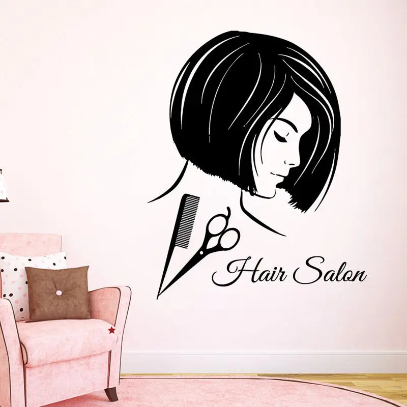 Barber Shop Window Stickers Front Salon Sign Wall Decal Modern Hairdresser Style 