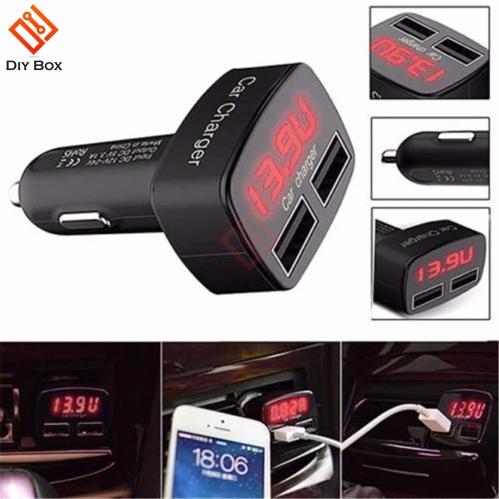 

DC 5V 3.1A 4 in 1 LED Digital Voltmeter Ammeter Thermometer Dual USB Universal Car Charger Voltage Current Temperature Meter