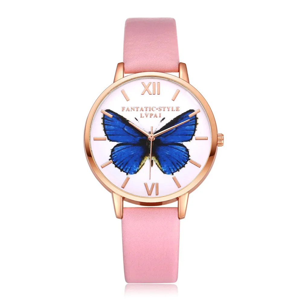 

LVPAI Fashion Brand Women Watch Butterfly PU Leather Band Analog Quartz Round Ladies ClockWrist Watch Watches reloj mujer