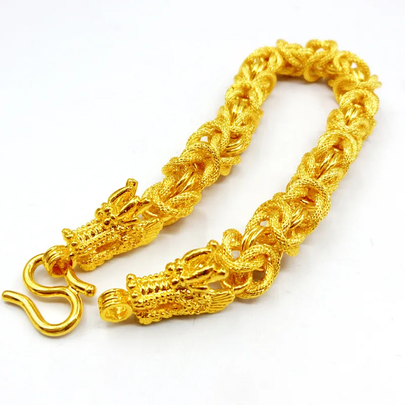 

Cloth Pattern Dragon Head Link Bracelet Yellow Gold Filled Hippie Punk Style Mens Boys Wrist Hand Chain