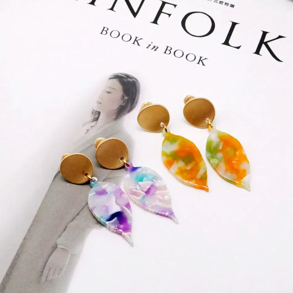 

Free Shipping New Sweet Design Purple Orange Mixed Color Leaf Resin Clip Earring