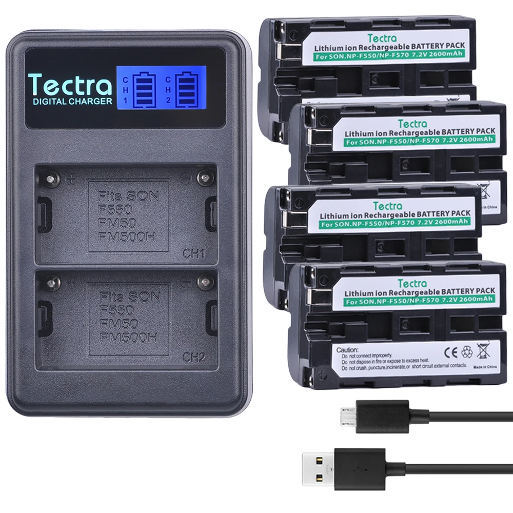 Сменный аккумулятор Tectra NP F550 4 шт. с ЖК-дисплеем и USB двойное зарядное устройство