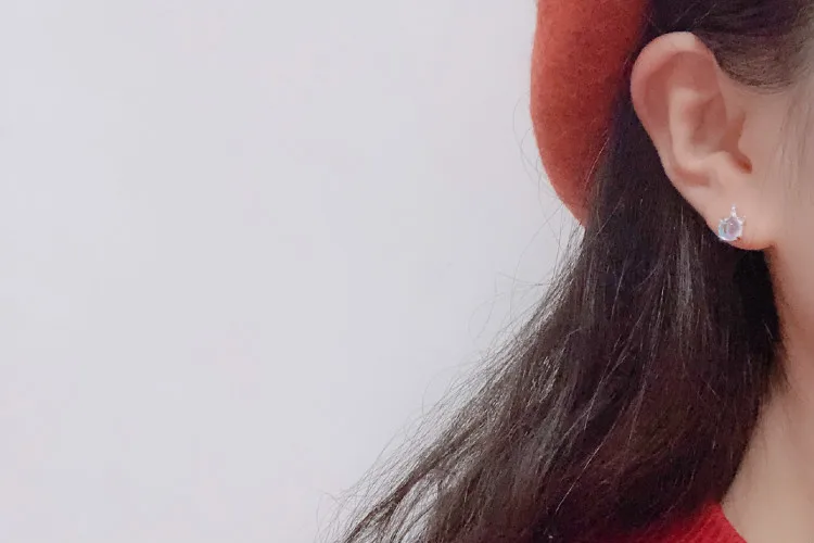 Silver Simple Moonstone Stud Earrings -Unicorn Fashion