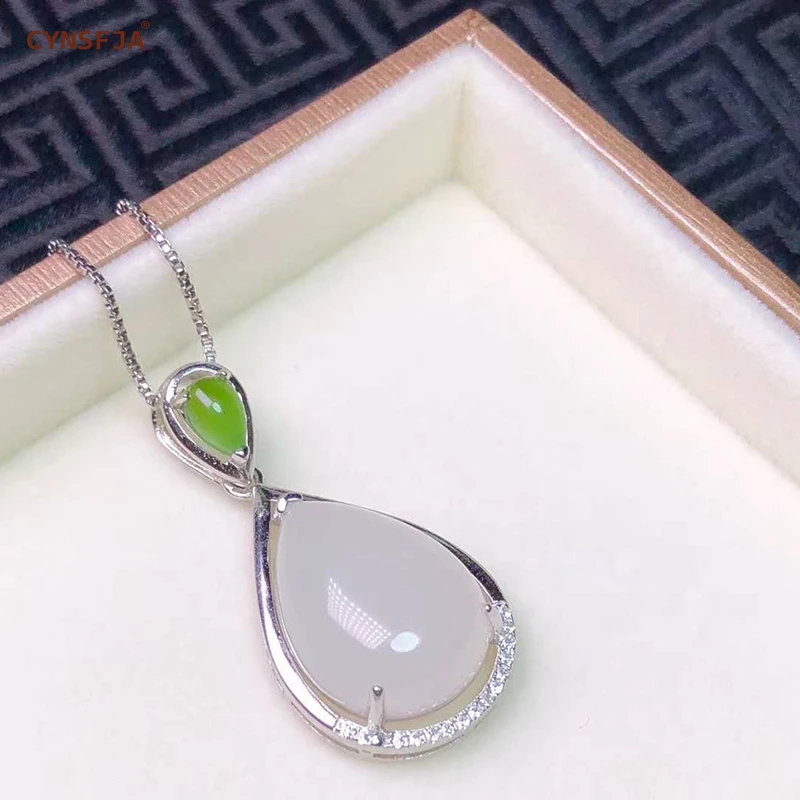 

Certified Natural Hetian Jade Inlaid 925 Sterling Silver Handmade Lucky Jade Pendant White Green High Quality Wonderful Gifts