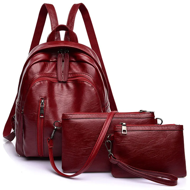 

Brand PU Three-piece Women's Backpack Travel Casual Women's Shoulder Bag Women's High-quality Leather Backpack Teen women's Bag