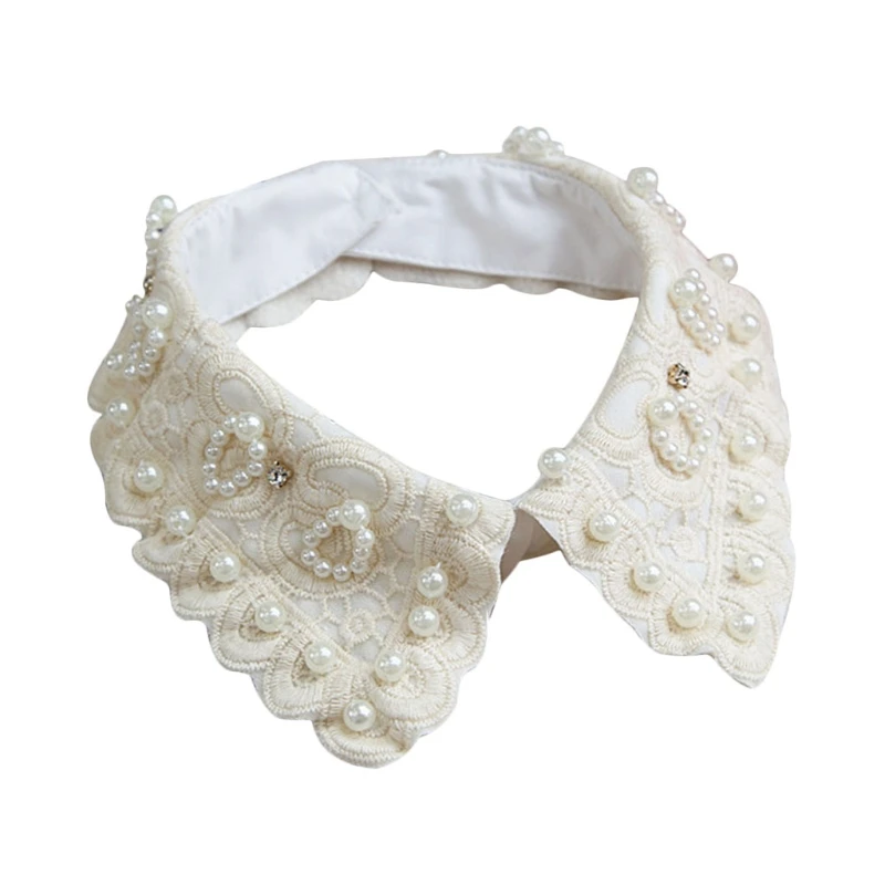 

Women Faux Pearl Lace False Collar Detachable Fake Necklace Shirt Accessories W715