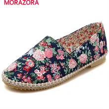 MORAZORA/обувь с принтом женские тонкие туфли больших размеров 34-43 модная Всесезонная обувь женская парусиновая обувь на плоской подошве