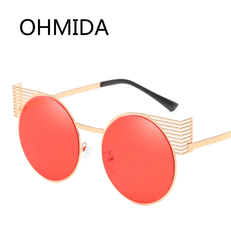 OHMIDA Новая мода Винтаж солнцезащитные очки Девочка 2018 люксовых брендов круглые линзы кошачий глаз солнцезащитные очки женские красные