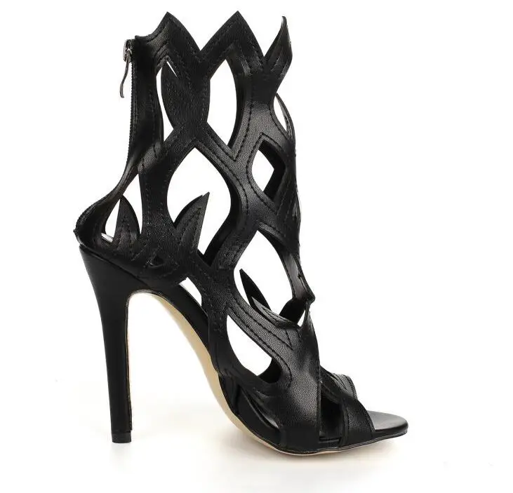 

LoneLinecc Fashion Rome Black/red/White PU Zip Shoes Peep Toe Cover Heel Women's Shoes Thin Heels big Size Women's Sandals