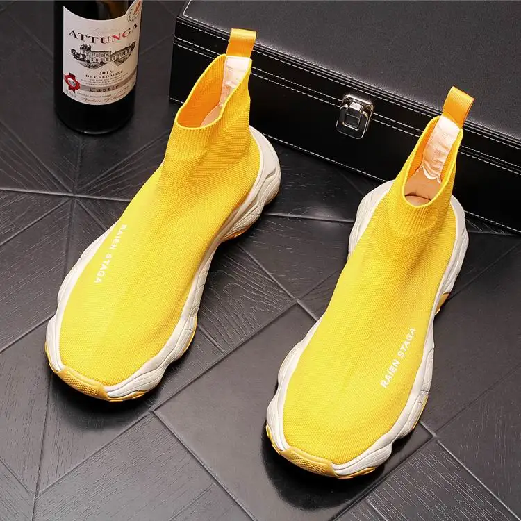 

ERRFC Fashion Forward Men Yellow Casual Comfort Shoes High Top Desinger Breathable Slip On Sock Shoes Man Trending Knit Zapatos