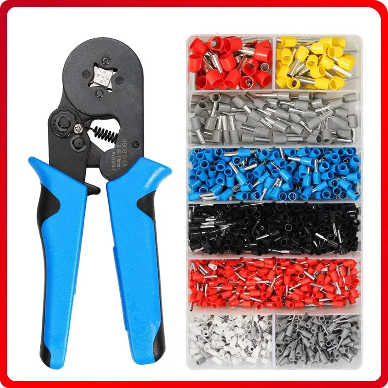 

HSC8 6-4A 0.08-10mm2 Crimping tools pliers set electrical with 1200pcs tubular Terminal Crimp Connector Insulated