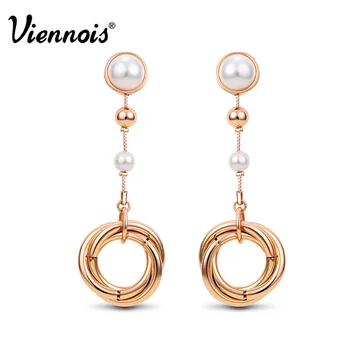 

Viennois Gold Color Round Circle Dangle Earrings For women Simulated Pearl Elegant Earrings Fashion Jewelry