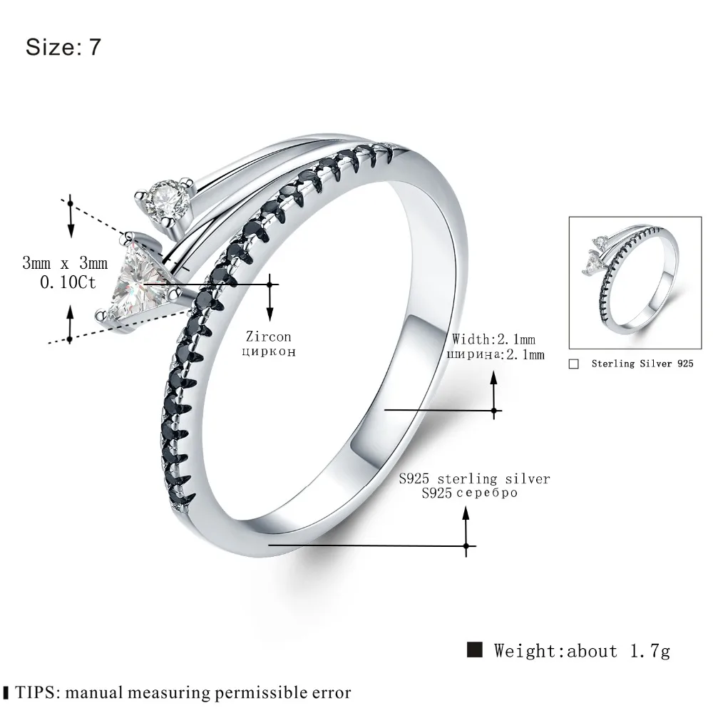 [Черный ость] 100% Настоящее 925 пробы Серебряные кольца для женский, Черный шпинель серебро 925 ювелирные изделия Обручение кольцо G019