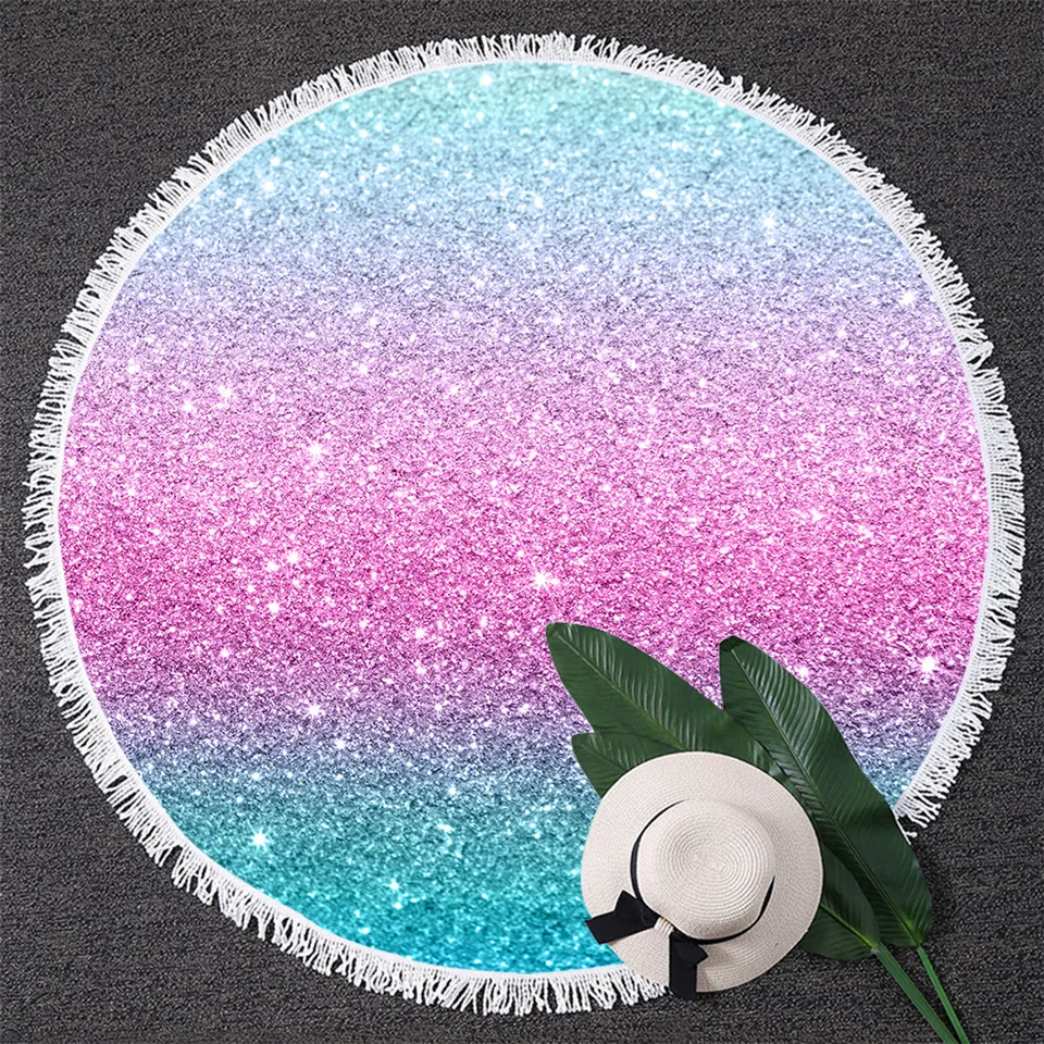 

BlessLiving Colorful Glitter Large Round Beach Towel Trendy Shining Bath Towel Pastel Color Girly Sunblock Blanket Cover 150cm