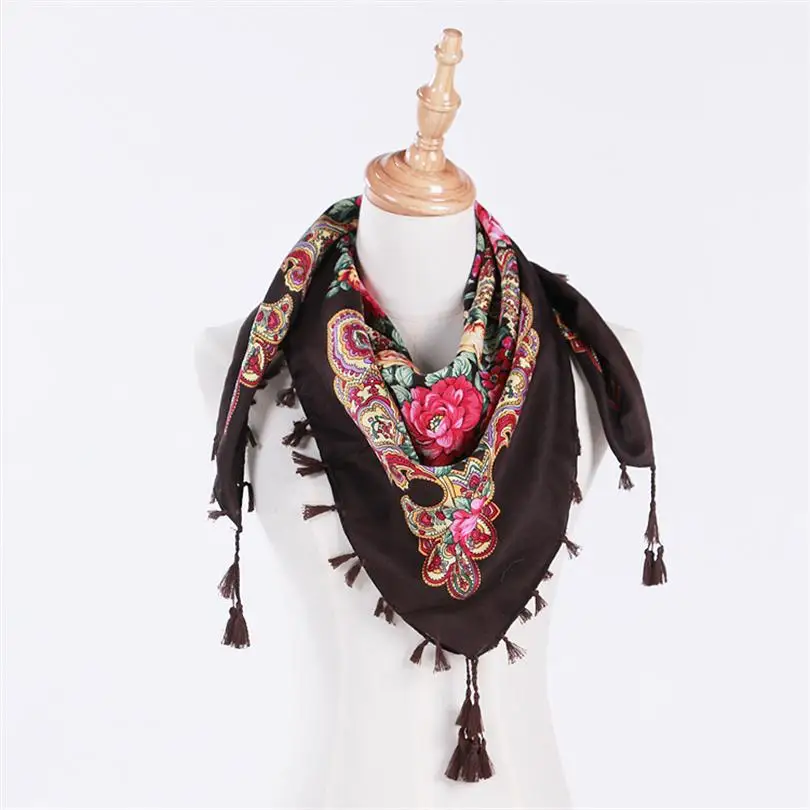 Горячая Распродажа, новая мода, женский большой квадратный шарф, короткий, с кисточками, с цветочным принтом, Женские палантины, зимние, женские шали