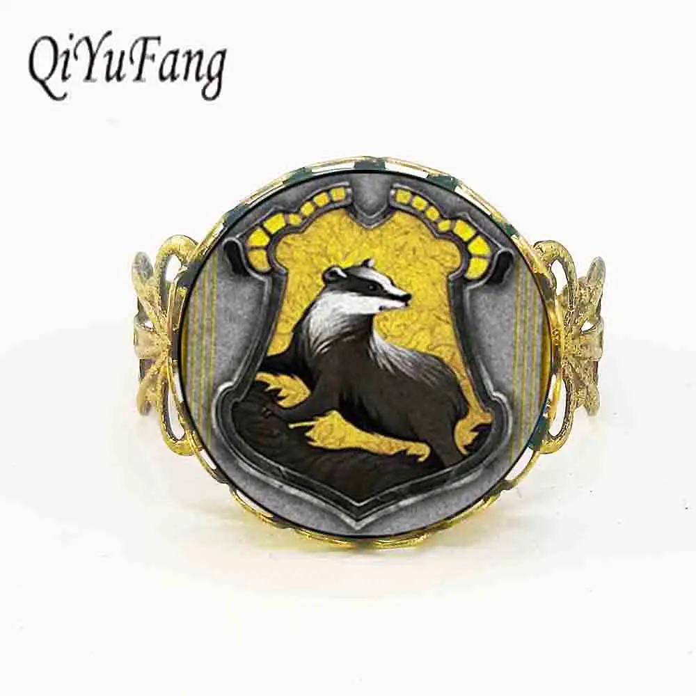 

New Trendy Hogwarts Hufflepuff House Crest Rowena Ravenclaw Ring Hp Jewelry Gifts Glass Cabochon Rings adjustable silver bronze