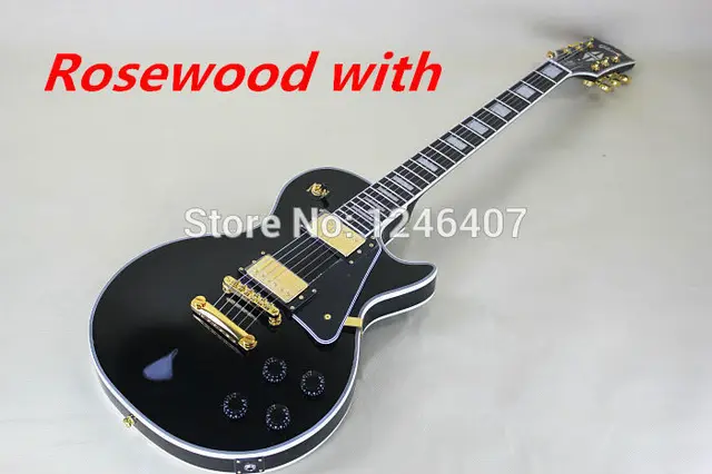 Cheap LP Custom Electric Guitar, Black , Ebony Fingerboard, Frets End with Binding,Golden Hadware