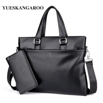 

YUES KANGAROO Famous Brand Leather Men Bags A4 Document Business Briefcase 2017 New Handbag Male Crossbody Shoulder bags