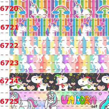 

New 50 yards lovely animal cartoon ribbon Unicorn face printed grosgrain ribbon 6720-6731