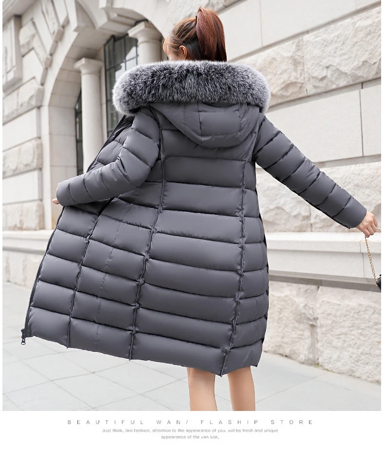 MANDADI winter clothes women fashion cotton padded winter coat women fur collar outerwear hooded print long jacket female
