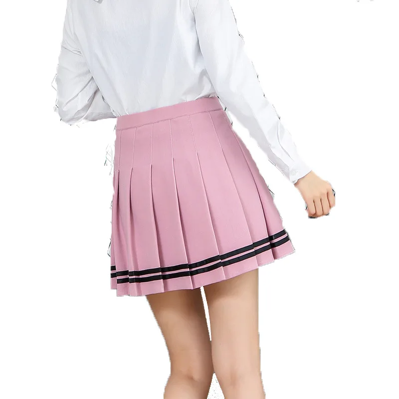 

High Waist A-Line Women Skirt Striped Stitching Sailor Pleated Skirt Elastic Waist Sweet Girls Dance Skirt