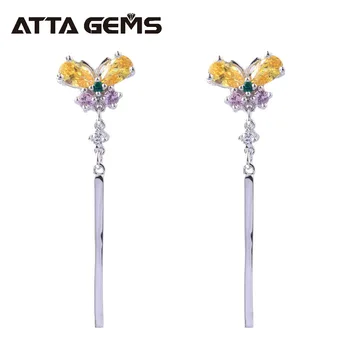 

Yellow Sapphire Sterling Silver Drop Earring for Women Romantic Lovely Style Created Sapphire Birthday Party Gift Christmas Gift