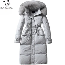 New Winter Women Down Jacket Large Raccoon Fur Collar Fashion Coat Thicken Warm Parka Long Slim Waist Female Outwear LXT696