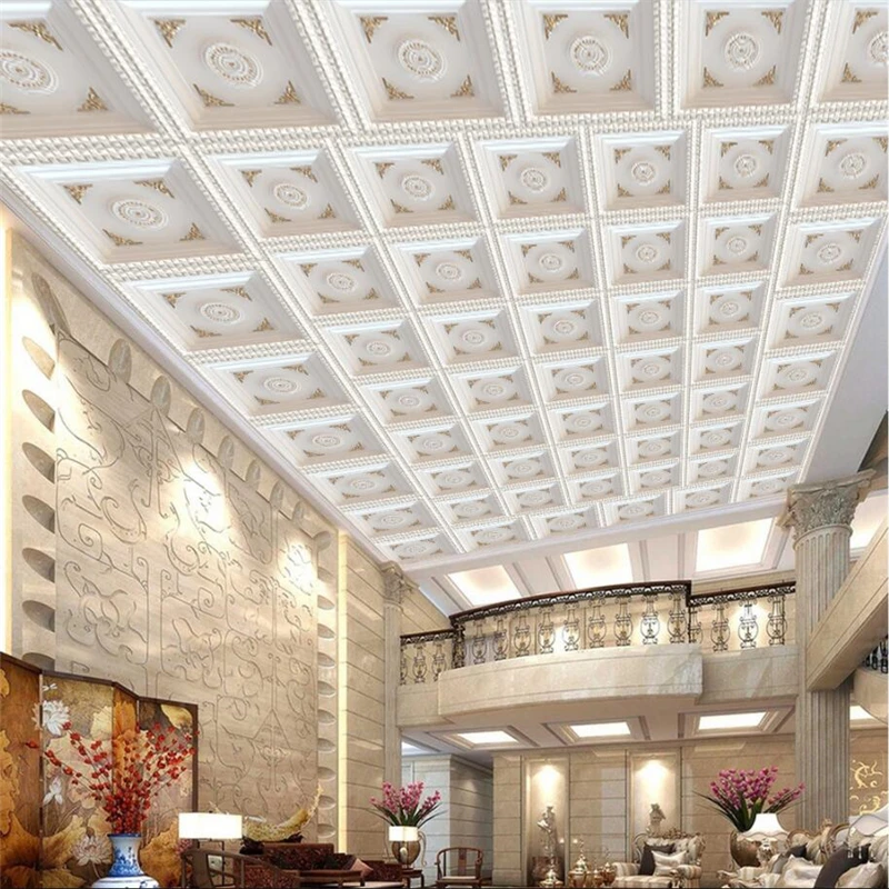 Beibehang European relief white checkered sandstone ceiling ceiling