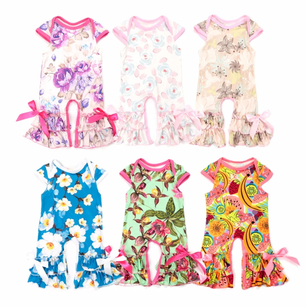 Ruffle rompers Floral printed Long Sleeve Jumpsuit Baby girls Pajamas