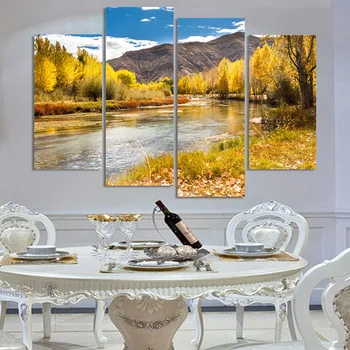 

2017 No Frame Modern 4 Piece Home Decoration Wall Art Autumn Landscape Pictures Living Room Print Canvas