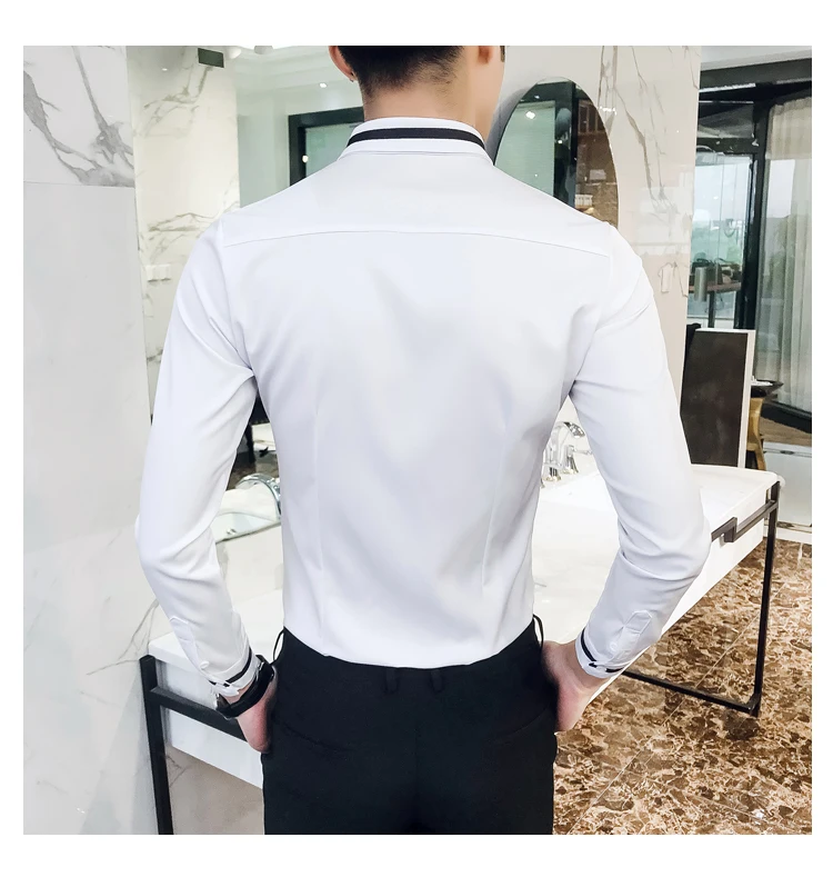 Camisa Social Masculina, Высококачественная Весенняя Мужская одежда, рубашка для жениха, свадебный смокинг, мужская приталенная рубашка с длинным рукавом