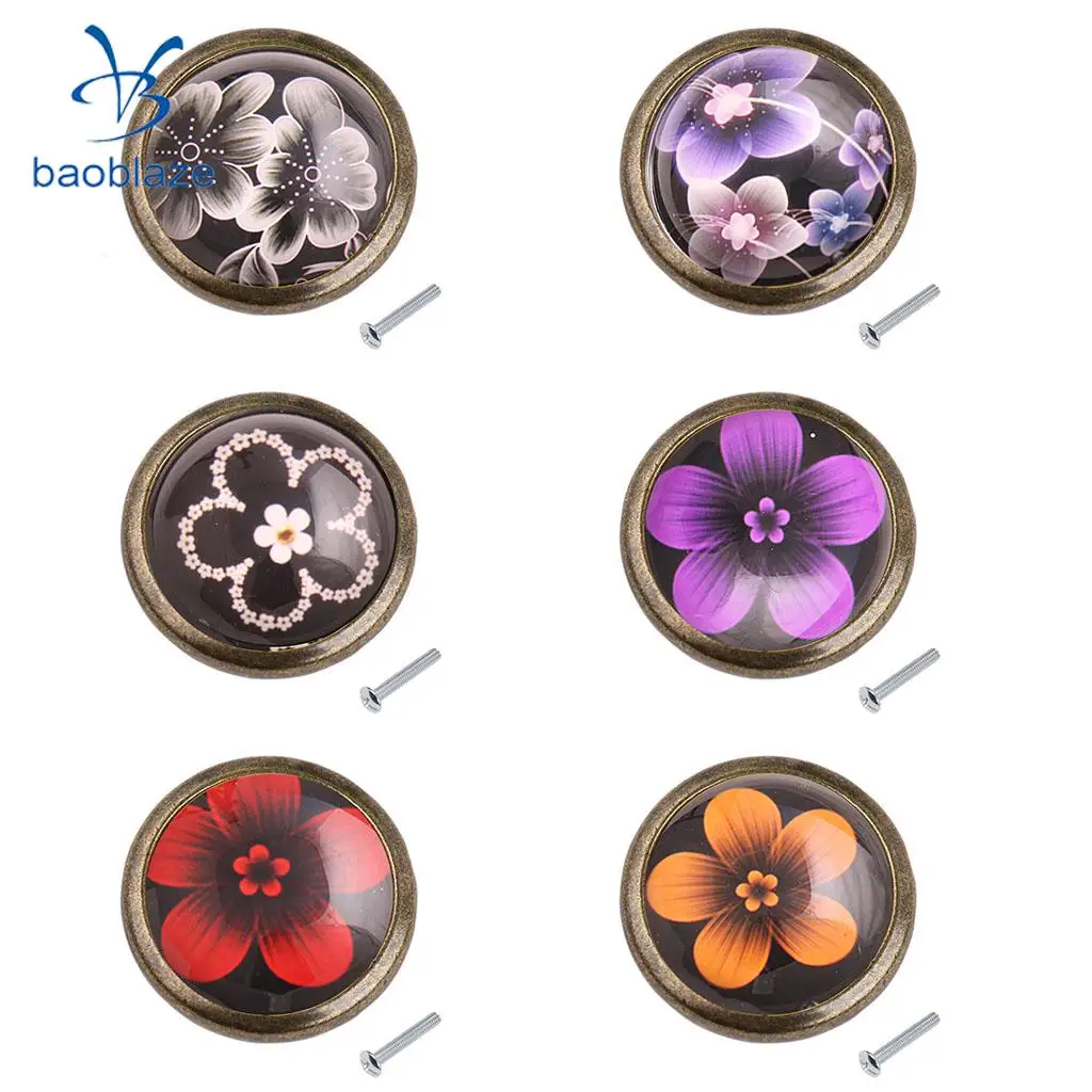 Flower Door Knob Cabinet Drawer Closet Cupboard Handle Furniture Hardware