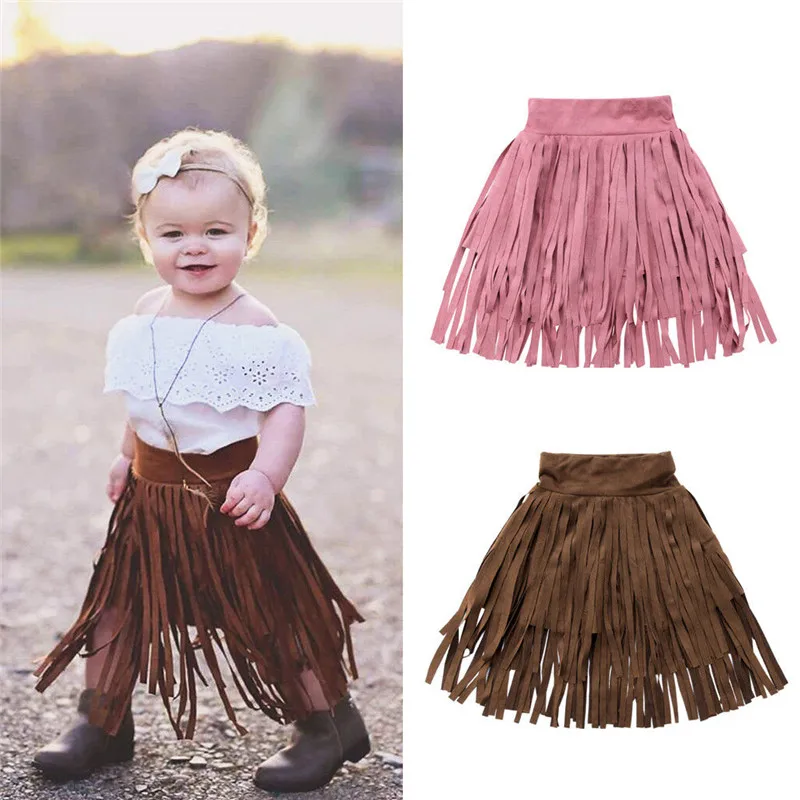 Baby girl New 2018 Kids Baby Girls Skirt fashion khaki Solid tassel hem
