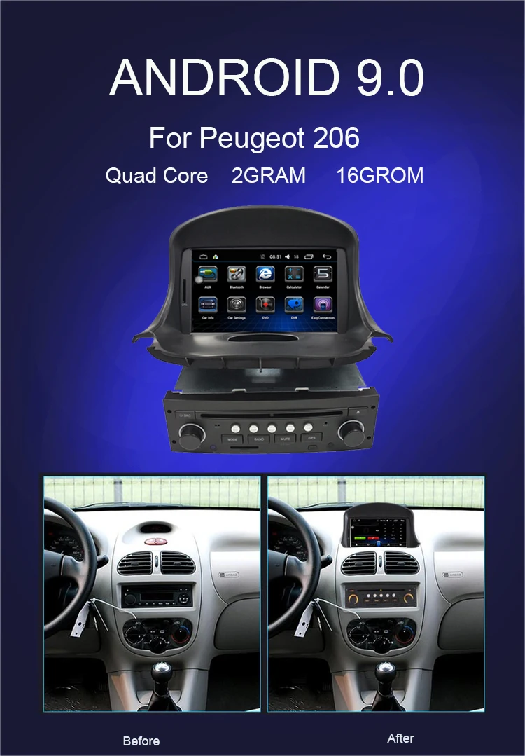 Sale Android 9.1 Car DVD Player For Peugeot 206 2000-2016 Car Multimedia Player Stereo GPS Navigation 1Din Car Radio Audio 0 Sale Android 9.1 Car DVD Player For Peugeot 206 2000-2016 Car Multimedia Player Stereo GPS Navigation 1Din Car Radio Audio 0